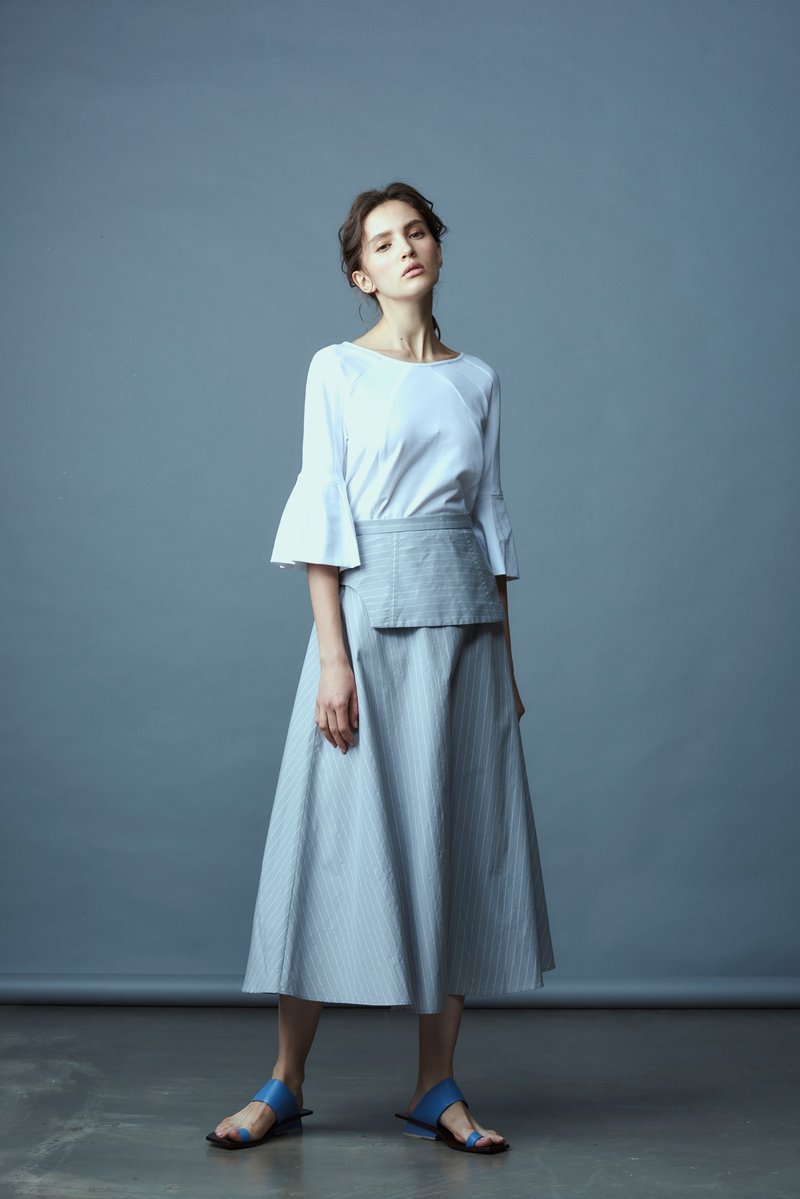 Off-season sale 灰白条纹长裙 - 裙子 - 棉．麻 灰色