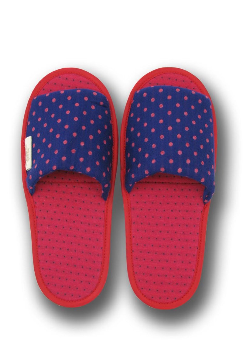 波点睡眠系列可折式拖鞋 - 深蓝色和红色 - 拖鞋 - 棉．麻 蓝色