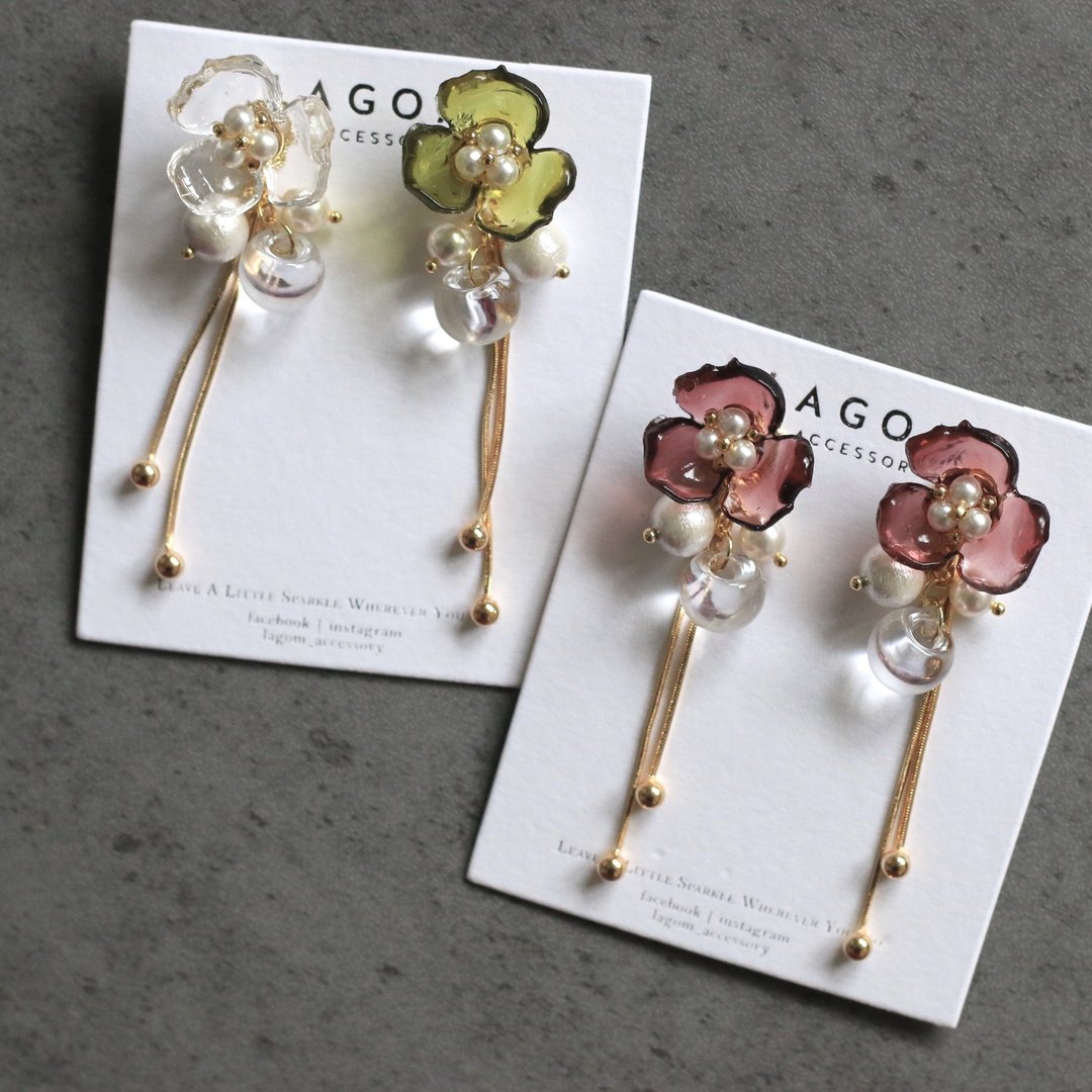 Lagom Taria Multi-way 一款四戴 花花 耳环 - 耳环/耳夹 - 其他金属 透明
