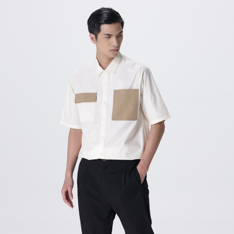 夏季短袖衬衫拼接撞色衬衣 - 男装衬衫 - 其他材质 白色