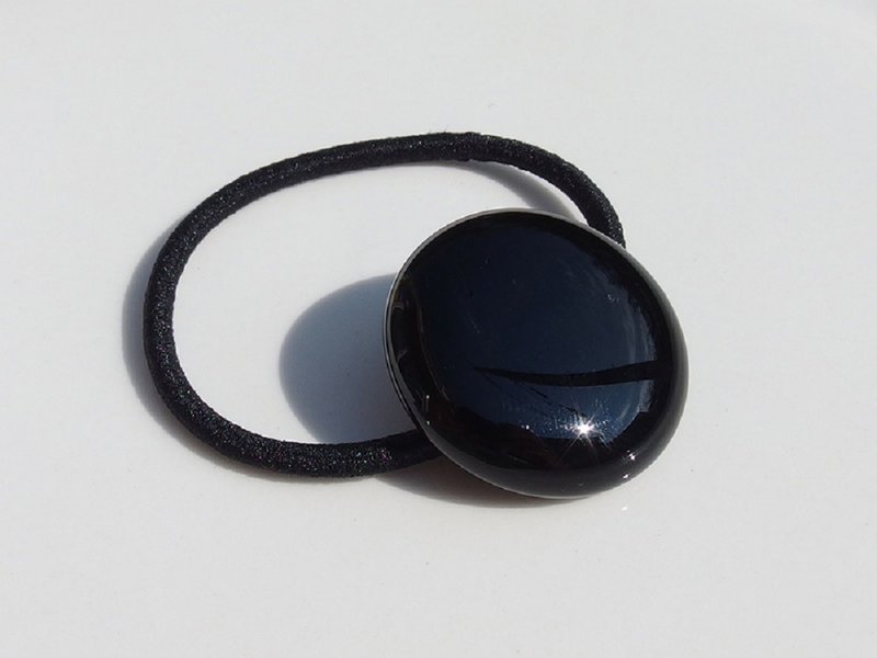 Jet black glass (black) hair tie [can be changed to pony hook] [made to order] - 发饰 - 玻璃 黑色