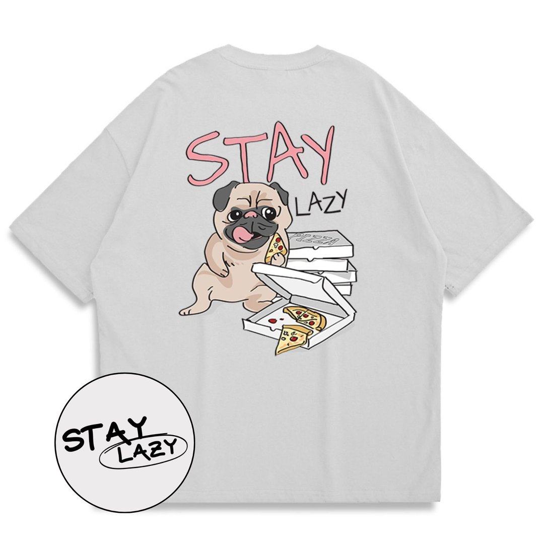 【CREEPS】Stay Lazy Pug 宽松重磅印花T恤 - 男装上衣/T 恤 - 棉 多色