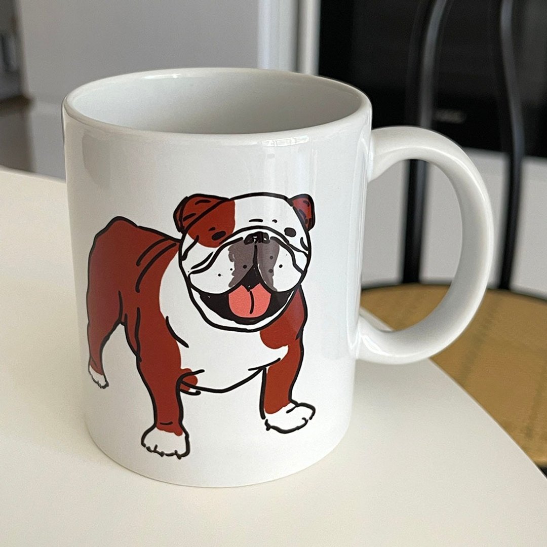 英国斗牛犬英斗陶瓷马克杯-可加购定制名字  礼物 - 咖啡杯/马克杯 - 陶 黑色