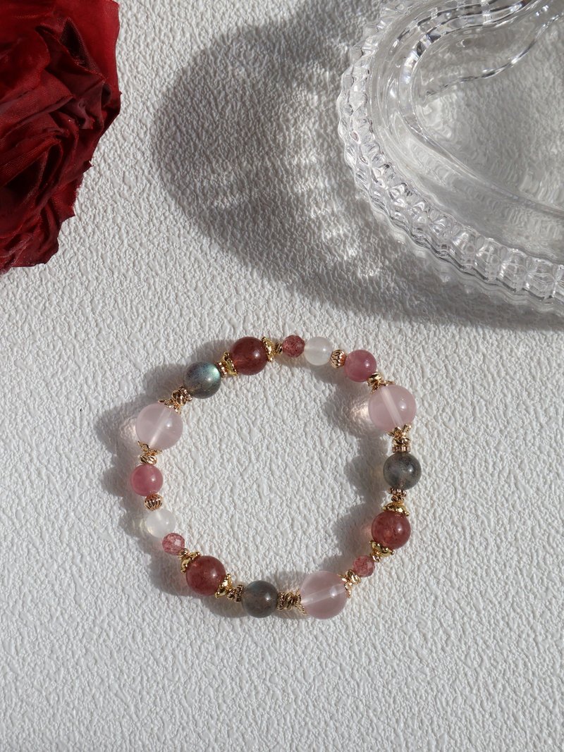 给不是主唱的你。星光粉晶 马粉 草莓晶 14K包金 水晶矿石手链 - 手链/手环 - 水晶 红色
