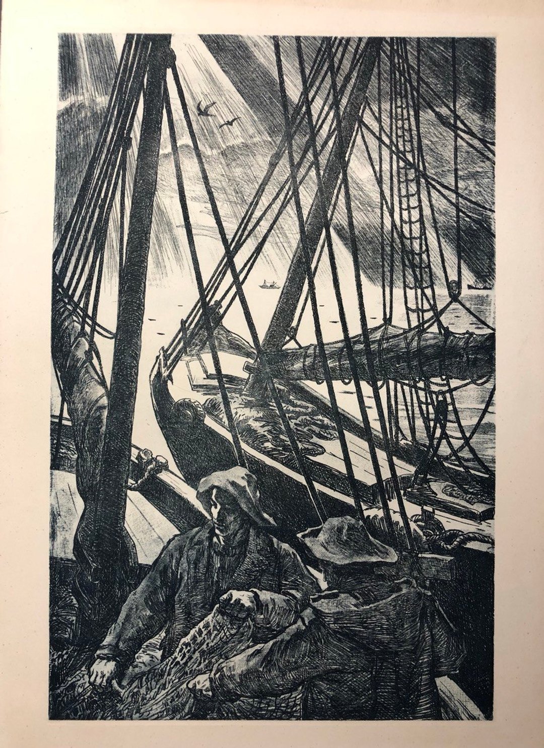 拉网的渔民，纸上蚀刻画，出自《黑海工人》系列 - 海报/装饰画/版画 - 纸 