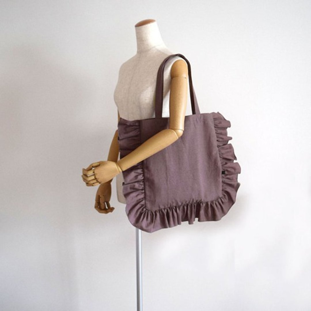 Half Linen Plenty of Frill Gather Regular Size Tote Bag Lavender - 手提包/手提袋 - 棉．麻 