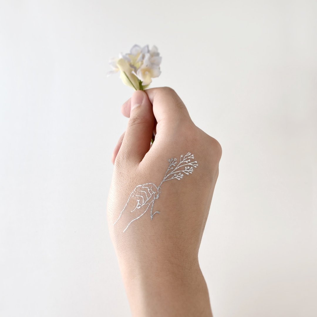 金属系植物主题纹身贴 // 一套八款 简约小花 - 纹身贴 - 纸 金色