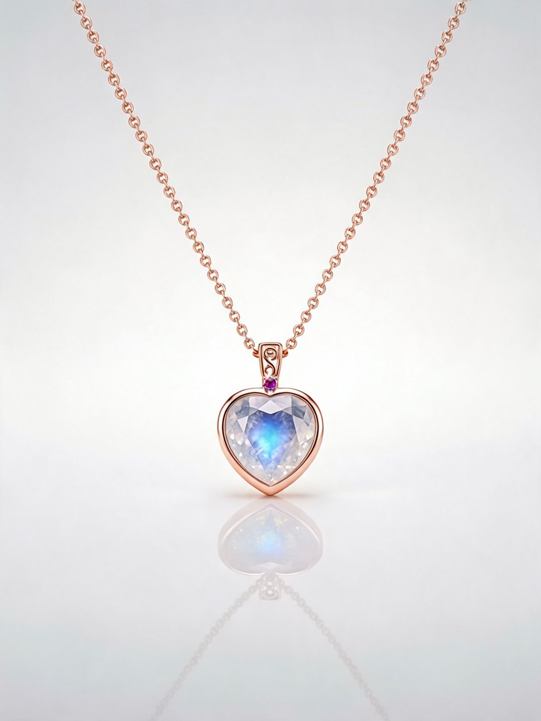 心型天然月光石项链 18K 镀金 925 纯银材质  水晶项链 手工 - 项链 - 贵金属 金色