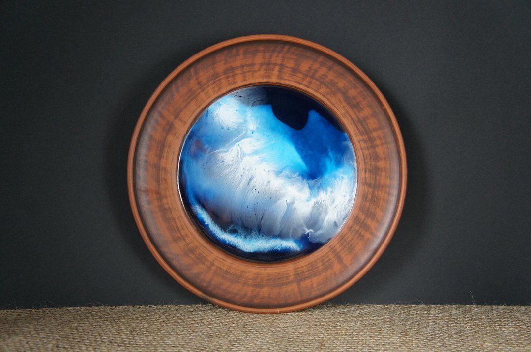 Pottery Hand-painted Plate with Epoxy Resin, Kitchen Birthday Gift, Ceramic Tray - 厨房用具 - 陶 多色