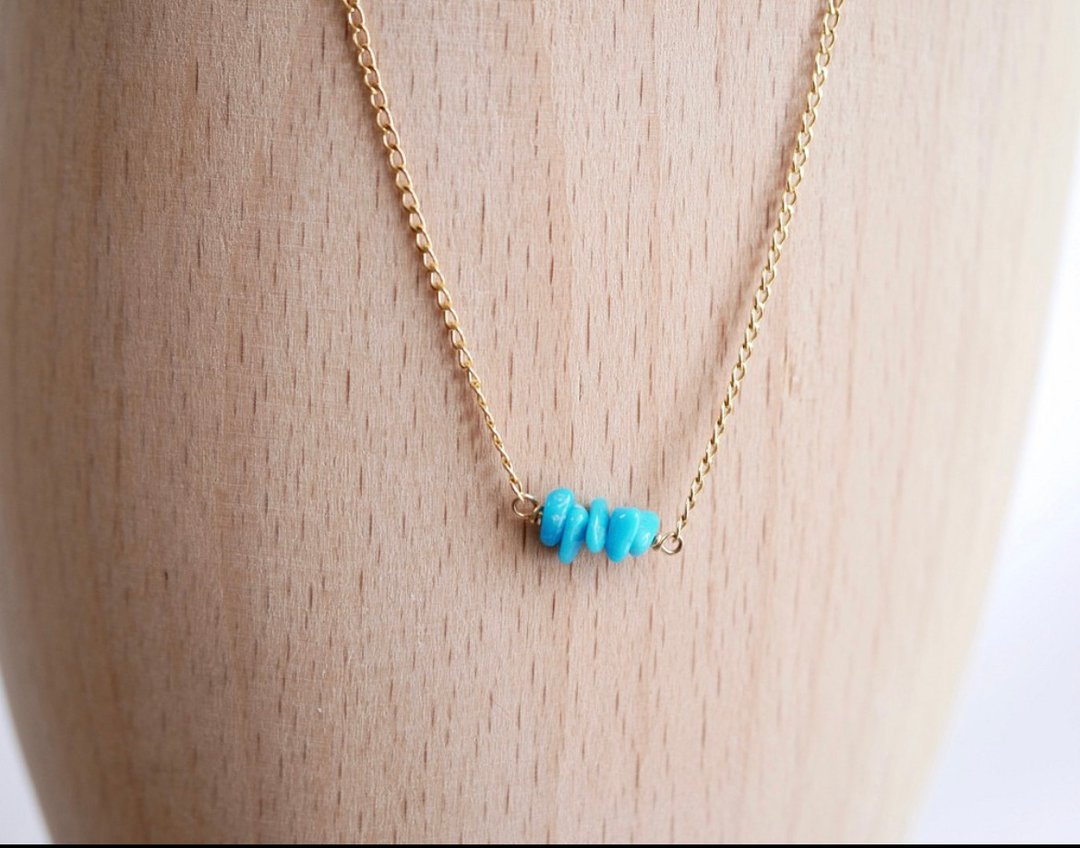 14KGF Sleeping beauty turquoise necklace - 项链 - 半宝石 蓝色