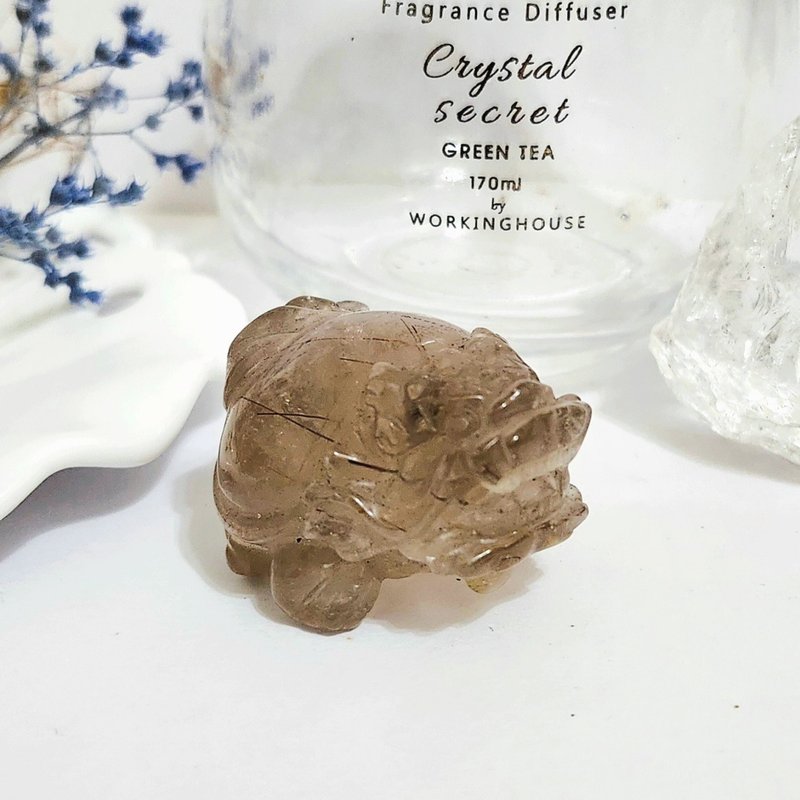 茶晶与铜发晶共生龙龟/消除负能量/聚财之水晶 - 摆饰 - 水晶 咖啡色