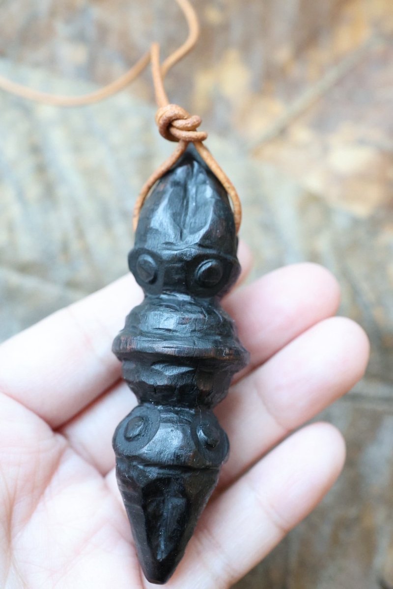 【快速出货】_手工木雕烙烧金刚杵项链(独家工艺)2 - 项链 - 木头 黑色