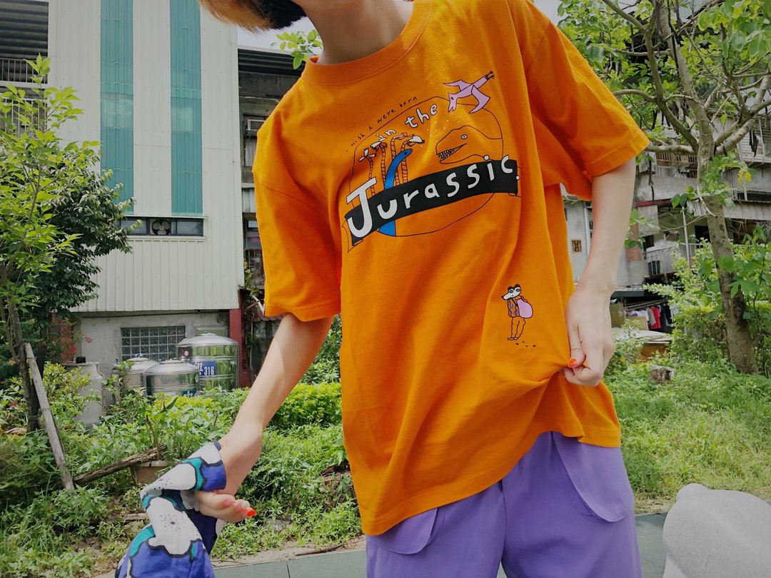 生在侏罗纪 两色 宽宽大大T-shirt - 女装 T 恤 - 棉 橘色