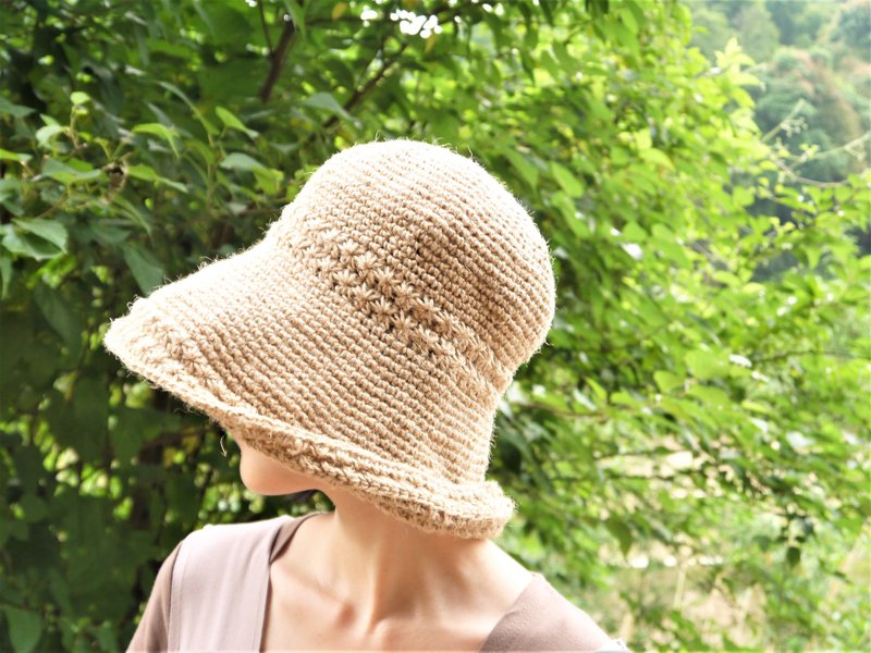 手作编织渔夫帽~ 麻绳卷卷帽(宽版) - 帽子 - 棉．麻 卡其色