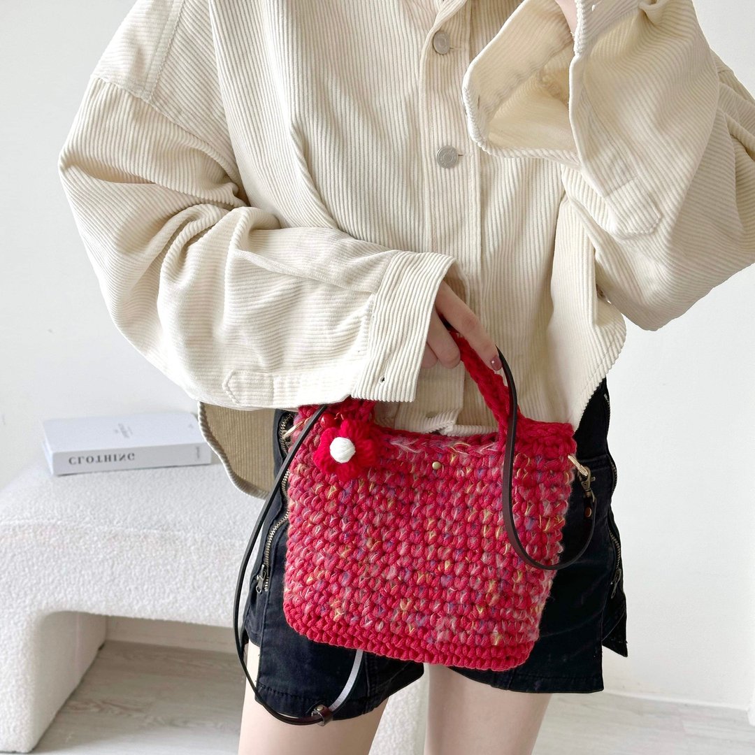 线条配色两用包【Crochet bag】 - 侧背包/斜挎包 - 棉 