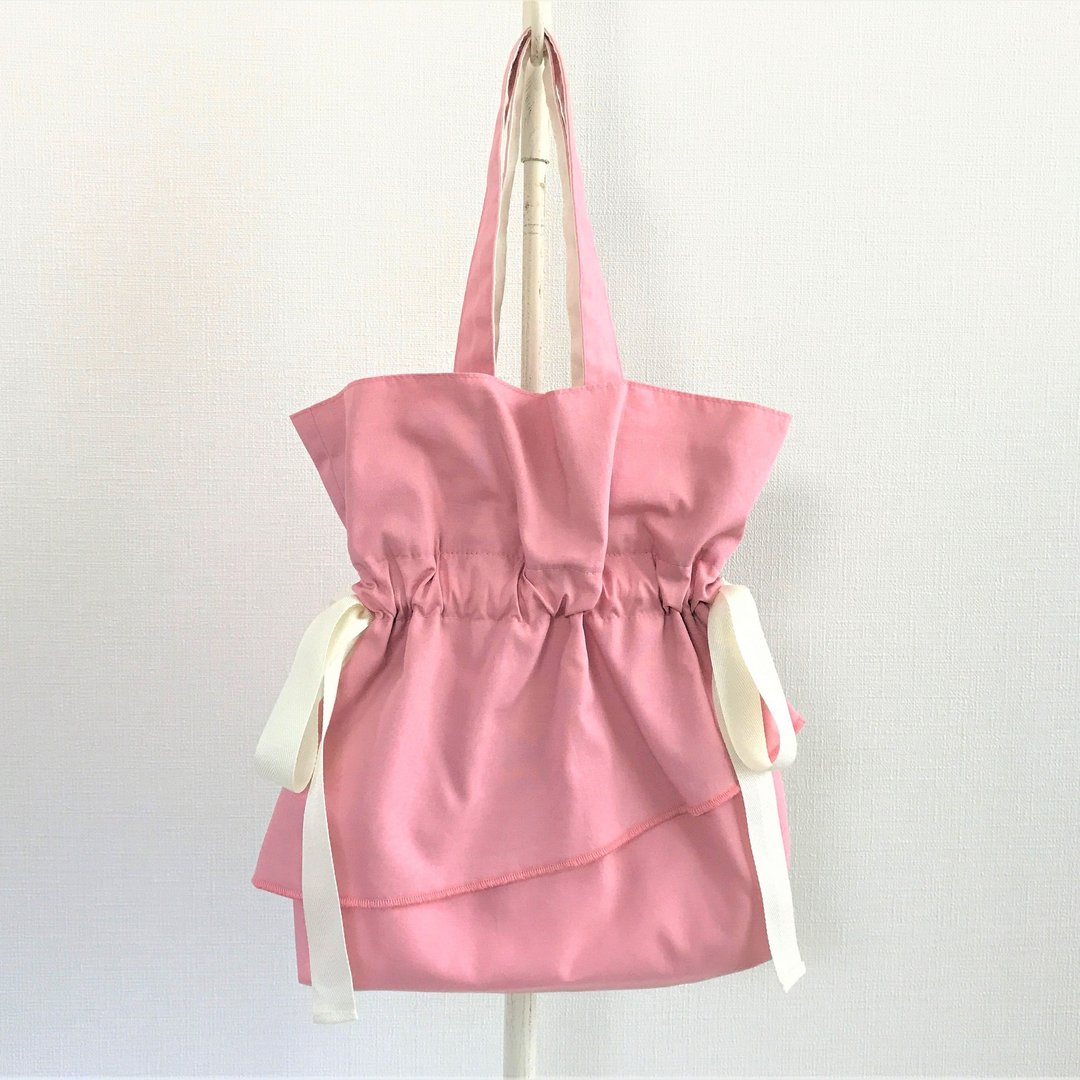 Raffle Airy Flare Holding Hand Purse Petit Bag Smoky Pink - 手提包/手提袋 - 棉 粉红色