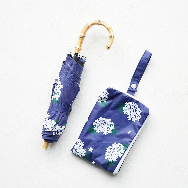 竹柄防紫外线折叠伞 阻挡99.9%紫外线 UPF50+晴雨天皆可使用 - 雨伞/雨衣 - 防水材质 蓝色