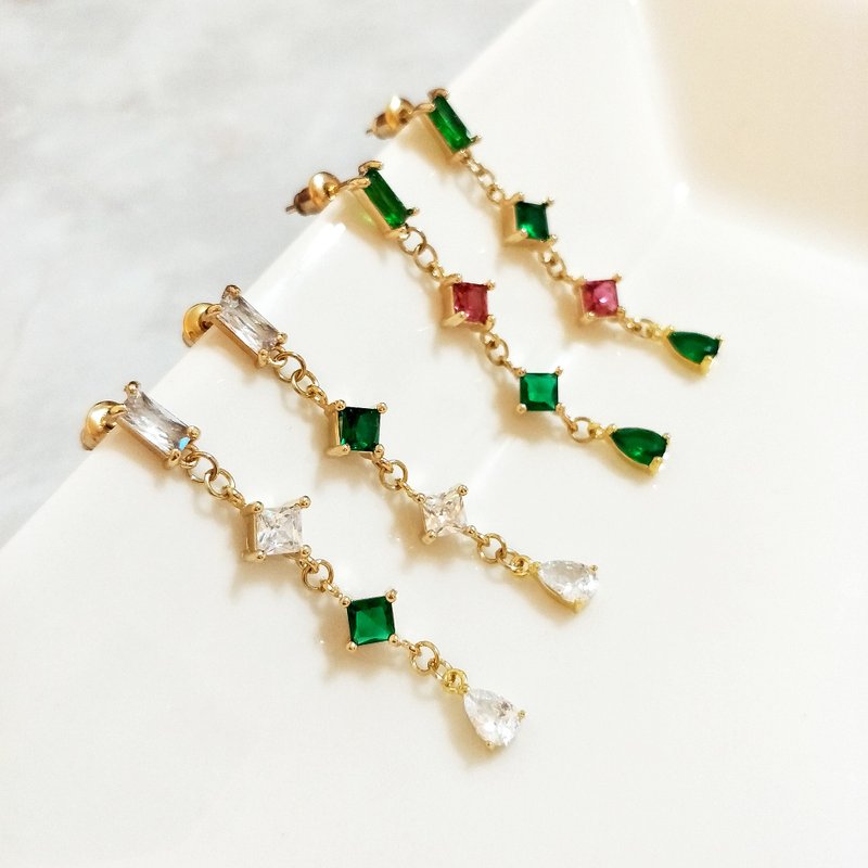 ::优雅锆石系列:: 彩色锆石耳饰 撞色耳环 甜美浪漫 不对称耳环 - 耳环/耳夹 - 其他金属 多色