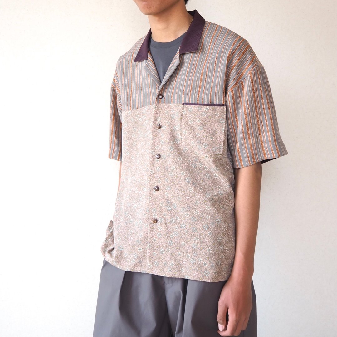 【日本制造】UMUI BLACK LABEL、和服衬衫、独一无二、开领衬衫 - 男装衬衫 - 丝．绢 