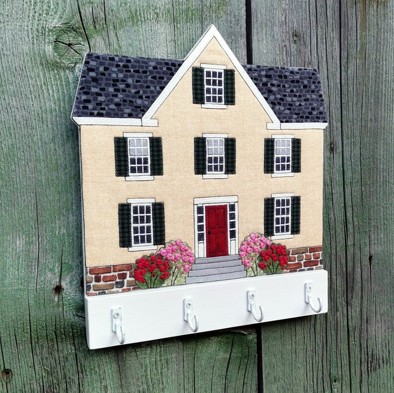 Wall key holder House, handmade wooden hanger, home storage hooks - 墙贴/壁贴 - 木头 多色