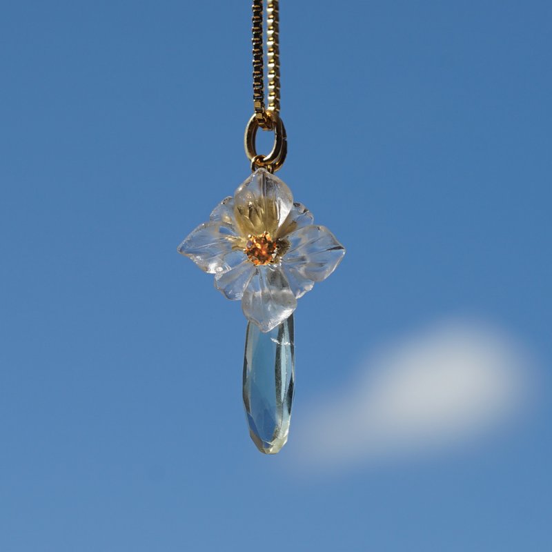 3WAY 矢车草宝石项链・医疗级不锈钢・滑动式60cm 矢车草 - 项链 - 宝石 绿色