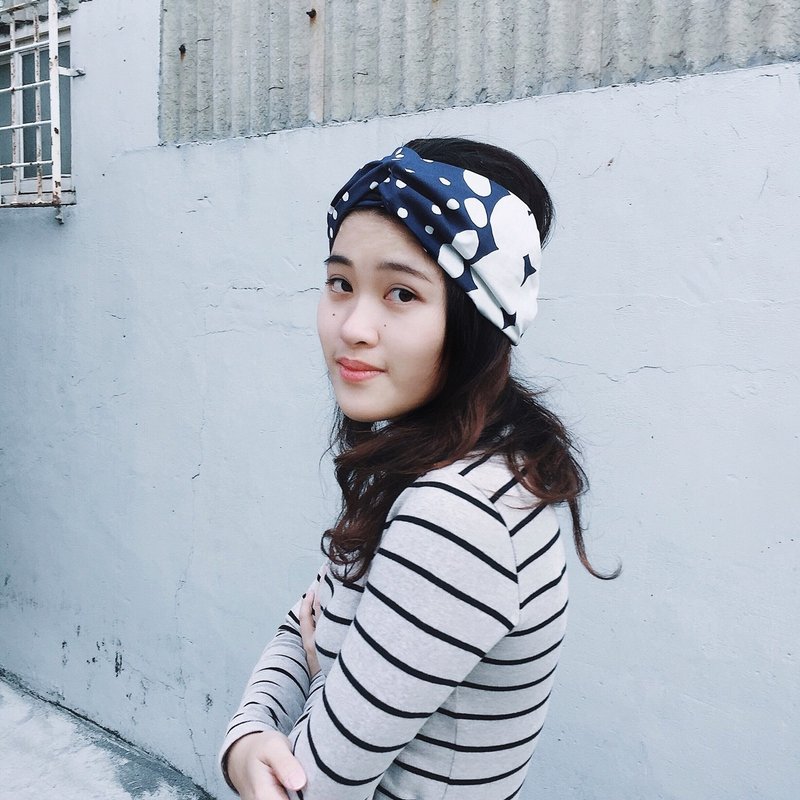 流冰 巾帽式 x 芬兰系列 松紧极宽版/手工发带 - 发带/发箍 - 棉．麻 蓝色