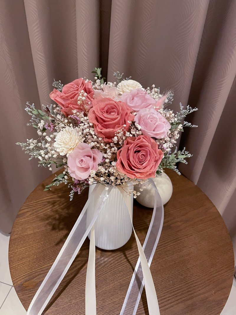 莓红色永生花捧花 新娘捧花 结婚捧花 干燥花捧花 伴娘捧花 - 干燥花/捧花 - 植物．花 粉红色