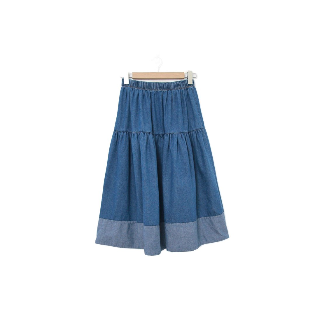 Back to Green- 复古丹宁长裙 拼接 蛋糕裙/ds-19  vintage skirt - 裙子 - 棉．麻 