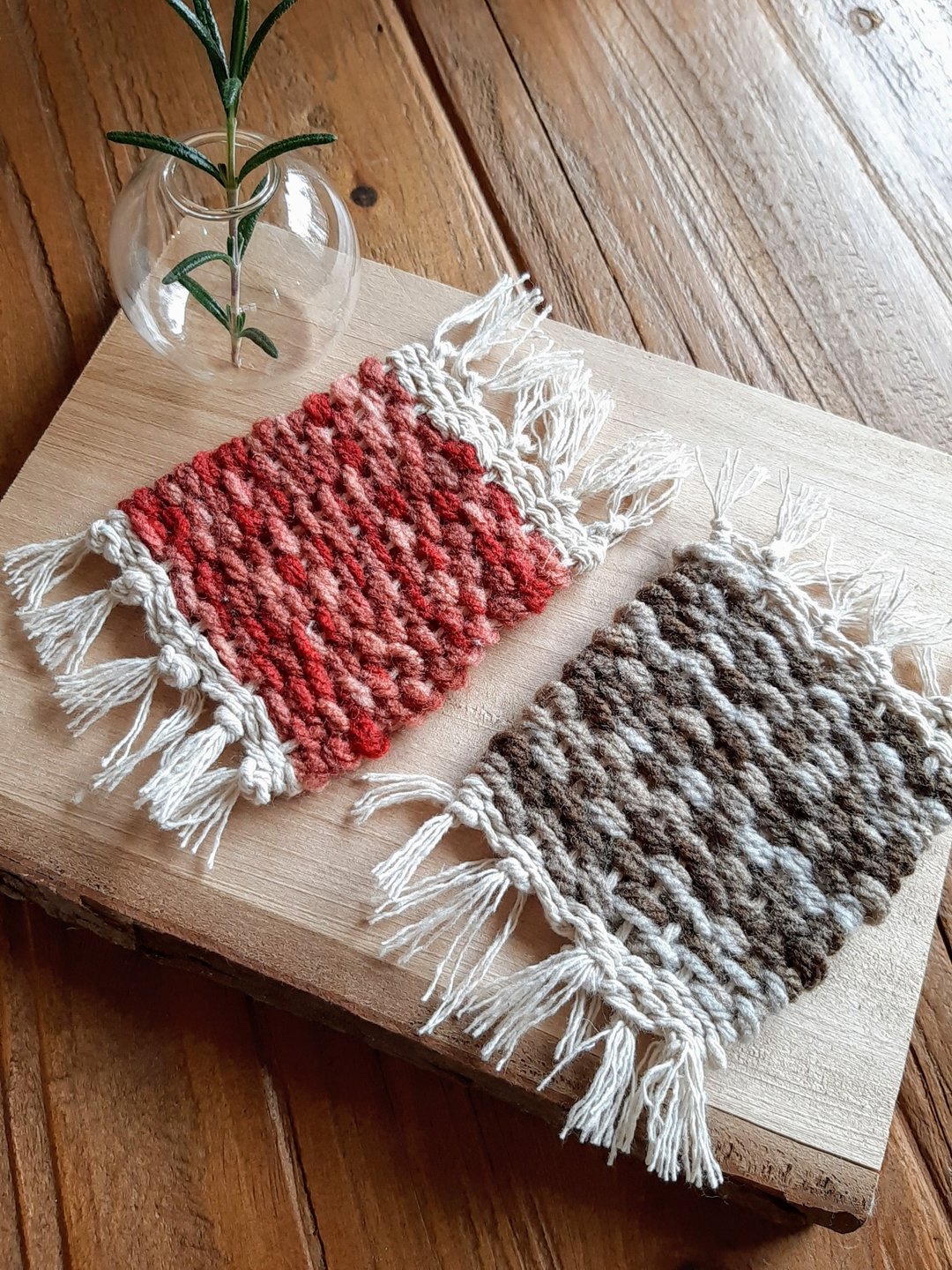 Weaving Coasters set - 杯垫 - 棉 咖啡色