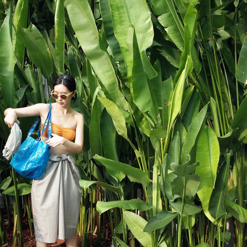 绑个蝴蝶结 膝裙 - 裙子 - 棉．麻 灰色