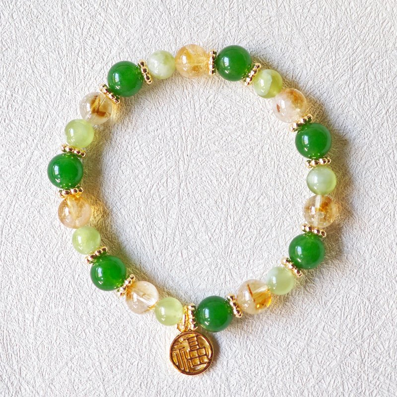 福运之石 和田碧玉 圣诞礼物 生日礼物 交换礼物 升职礼物 客制化 - 手链/手环 - 水晶 绿色
