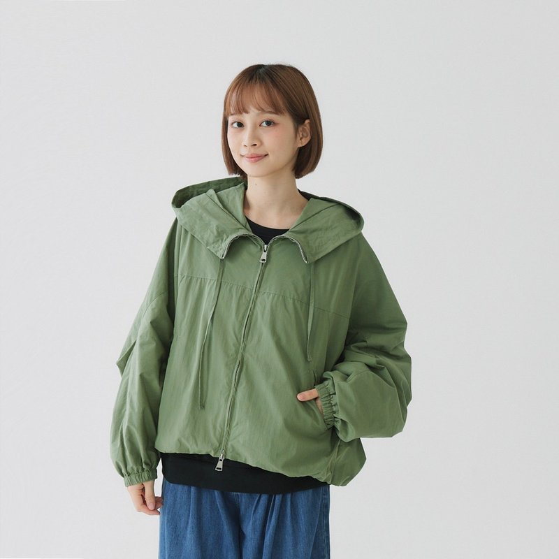 【Simply Yours】落肩立领连帽外套 绿F - 女装休闲/机能外套 - 棉．麻 绿色