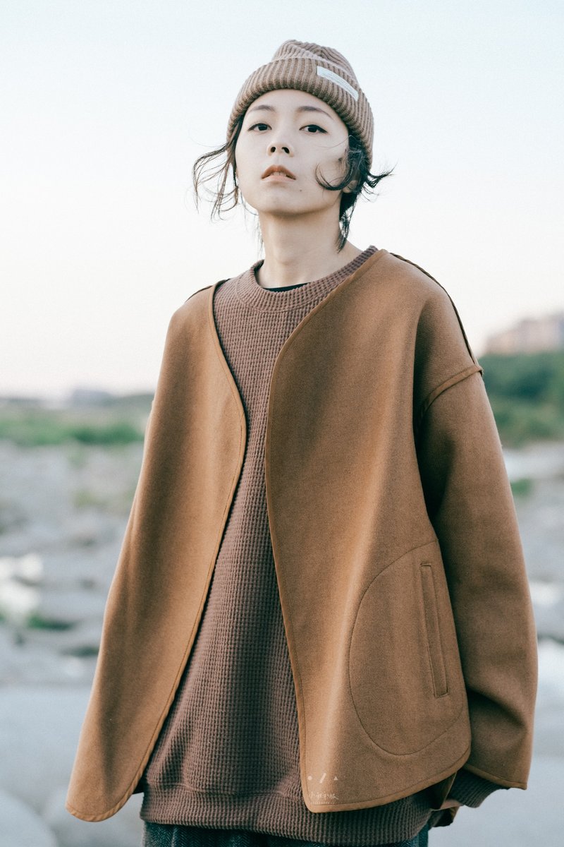 北国之春无领单层毛呢外套 - 2色-气势咖 - 女装休闲/机能外套 - 棉．麻 咖啡色