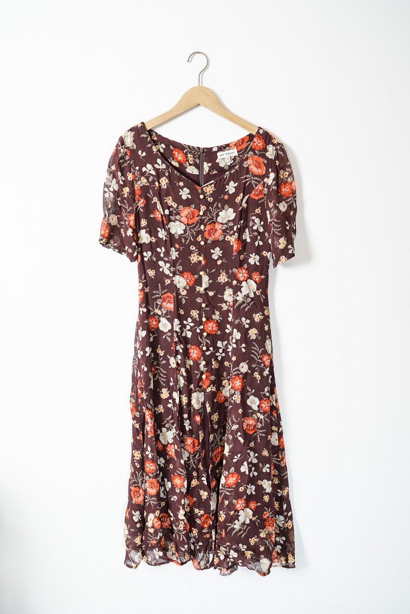 纯情百货行 古着 vintage 古着洋装 秋夜野花洋装 OPD.0034 - 洋装/连衣裙 - 聚酯纤维 咖啡色