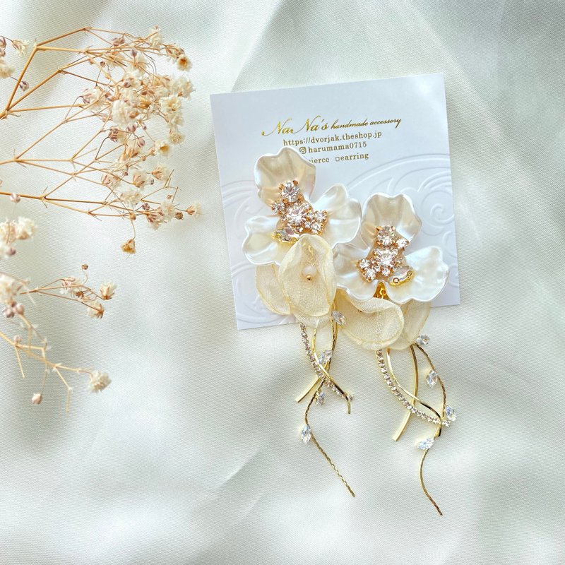 wedding wedding bridal flower lover flower wedding pierced Clip-On - 耳环/耳夹 - 塑料 金色