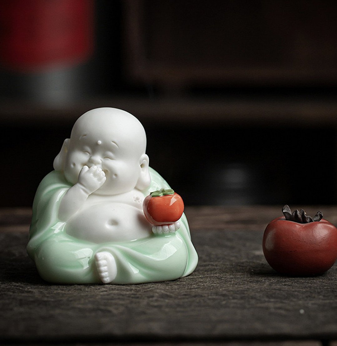 笑口常开 - 弥勒佛招财陶瓷 | 摆件茶桌 | 疗愈小物 | 禅风桌面摆饰 - 玩偶/公仔 - 陶 绿色
