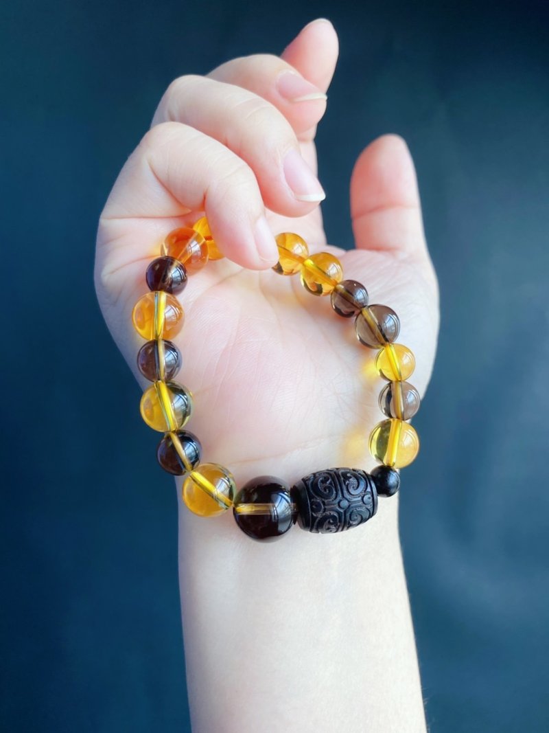 男女款 手链 健康 茶晶 黄水晶 黑檀木 设计款 礼物 天然石 招财 - 手链/手环 - 水晶 咖啡色