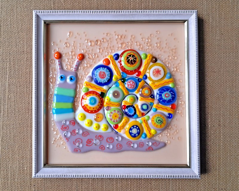 抽象熔融玻璃墙艺术面板蜗牛，儿童房装饰。 - 墙贴/壁贴 - 玻璃 粉红色