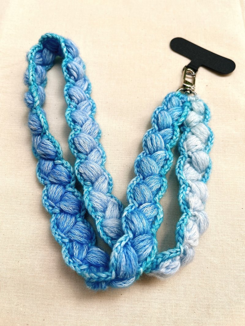 手钩编织手机带-海洋系 - 挂绳/吊绳 - 棉．麻 蓝色