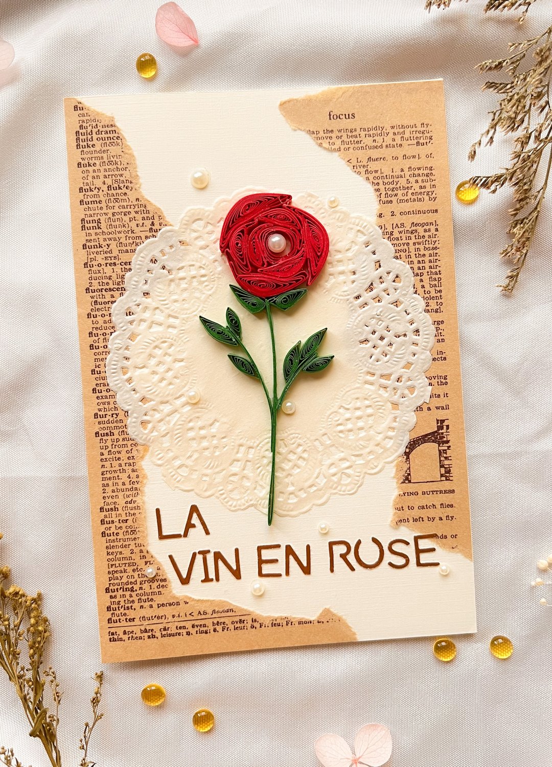 卷纸手工卡片—LA VIN EN ROSE - 卡片/明信片 - 纸 红色