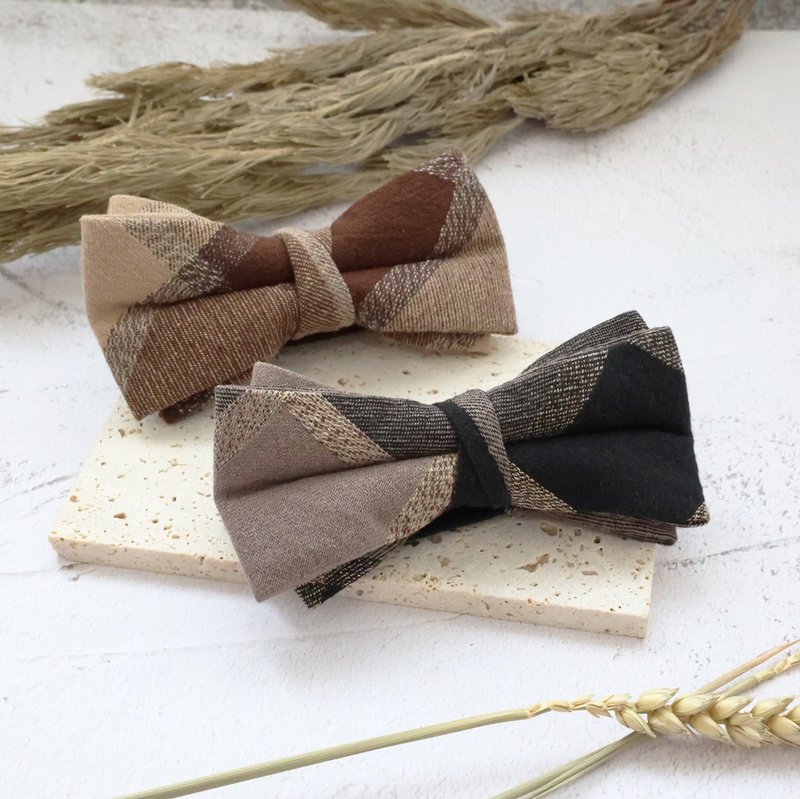 双层拼接可可 / 灰棕领结-香浓的巧克力 只融你口不融你口 - 领结/领巾 - 其他人造纤维 咖啡色