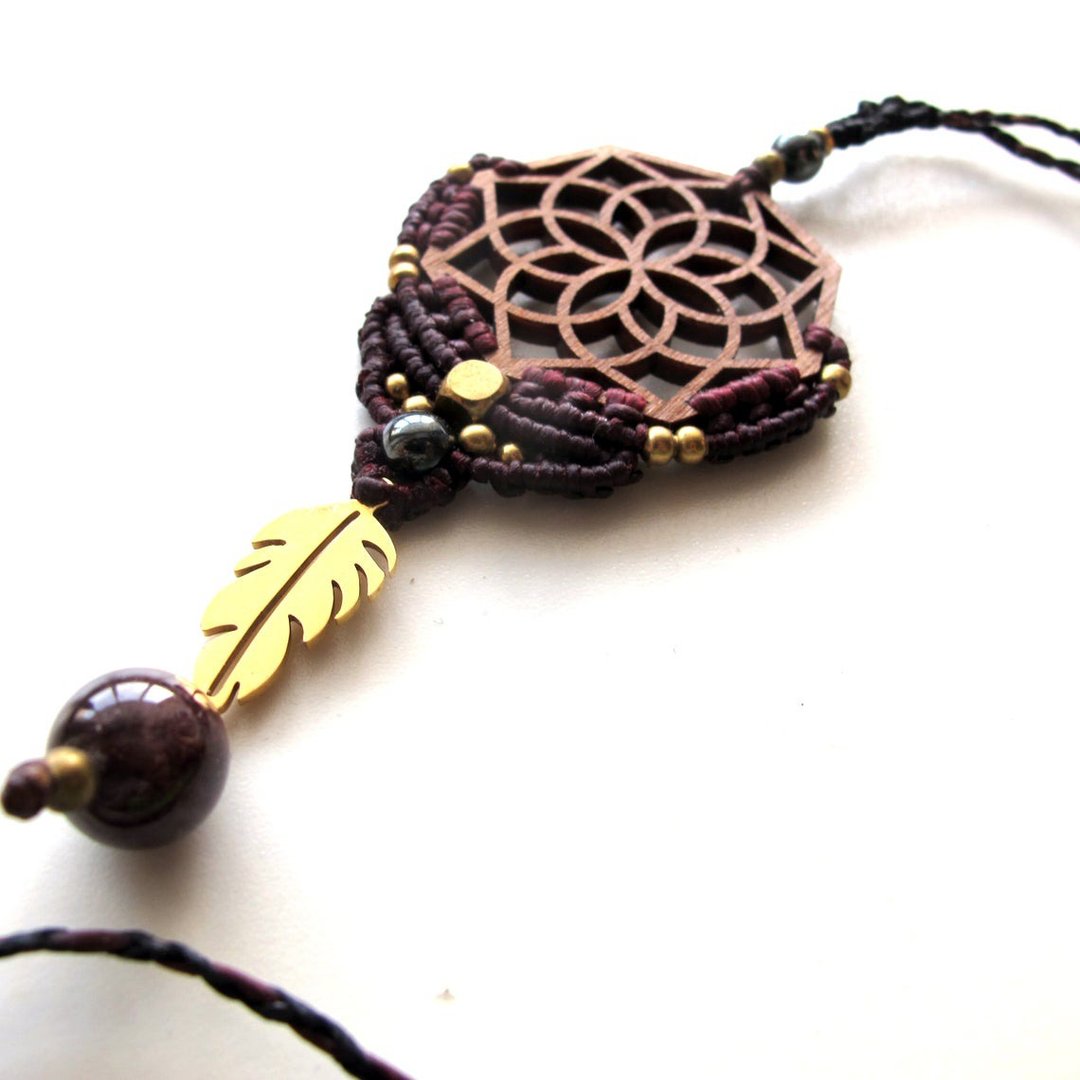 Dreamcatcher Infinity Wood Necklace - 项链 - 木头 咖啡色
