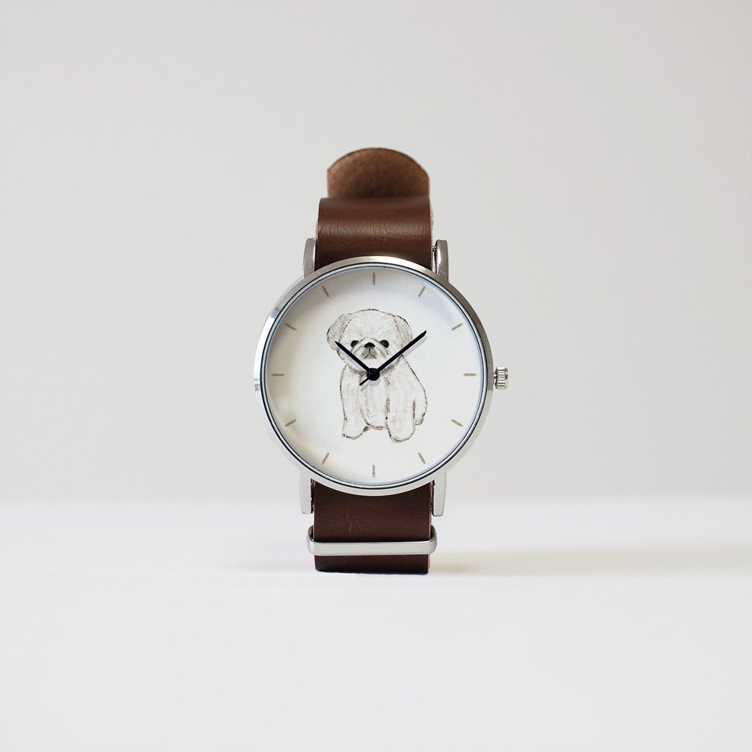 pekingese watch - 女表 - 其他金属 白色