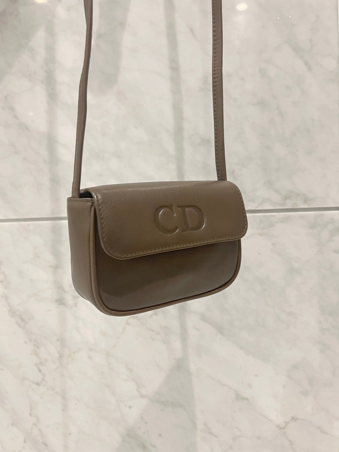 Dior CD橄榄啡绿色皮革斜背袋则肩手提包 中古Vintage - 侧背包/斜挎包 - 真皮 咖啡色