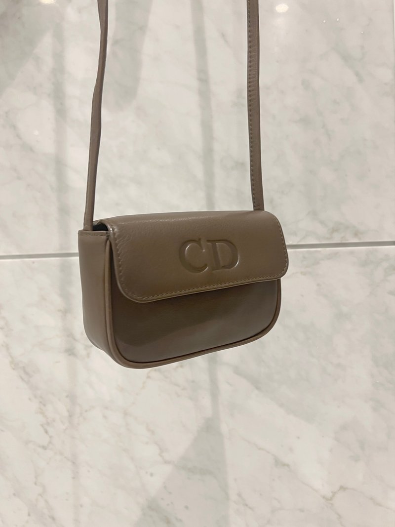 Dior CD橄榄啡绿色皮革斜背袋则肩手提包 中古Vintage - 侧背包/斜挎包 - 真皮 咖啡色