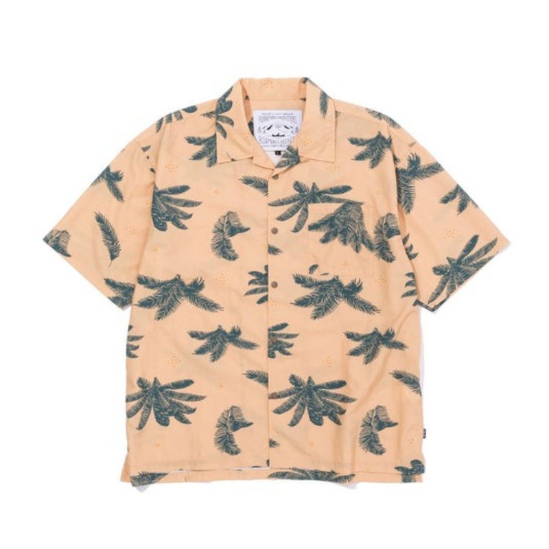 日本限定 POLER SHIRRING NYLON SHIRT 休闲印花衬衫 / 米褐印花 - 男装衬衫 - 尼龙 卡其色