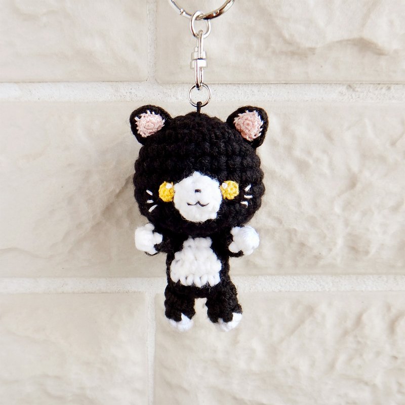 毛线编织/动物钥匙圈-讨抱白袜猫 - 钥匙链/钥匙包 - 其他人造纤维 黑色