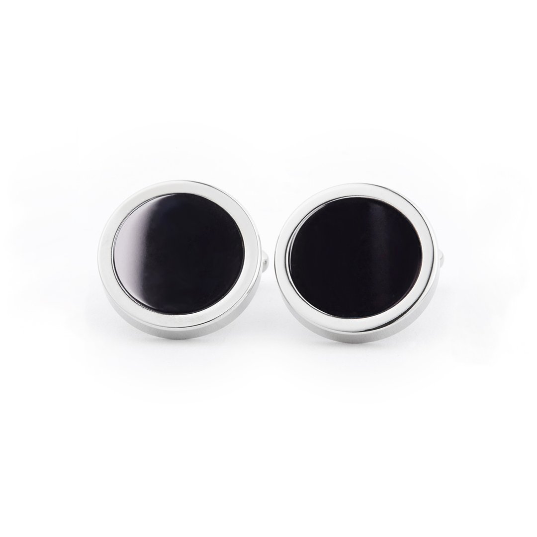 袖扣|订制|意大利皮革|Leather Cufflinks|刻字服务|人工定制礼物 - 袖扣 - 半宝石 黑色