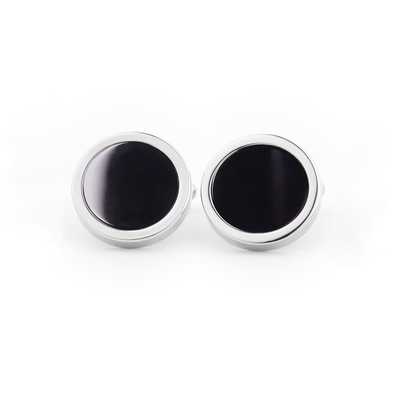 袖扣|订制|意大利皮革|Leather Cufflinks|刻字服务|人工定制礼物 - 袖扣 - 半宝石 黑色