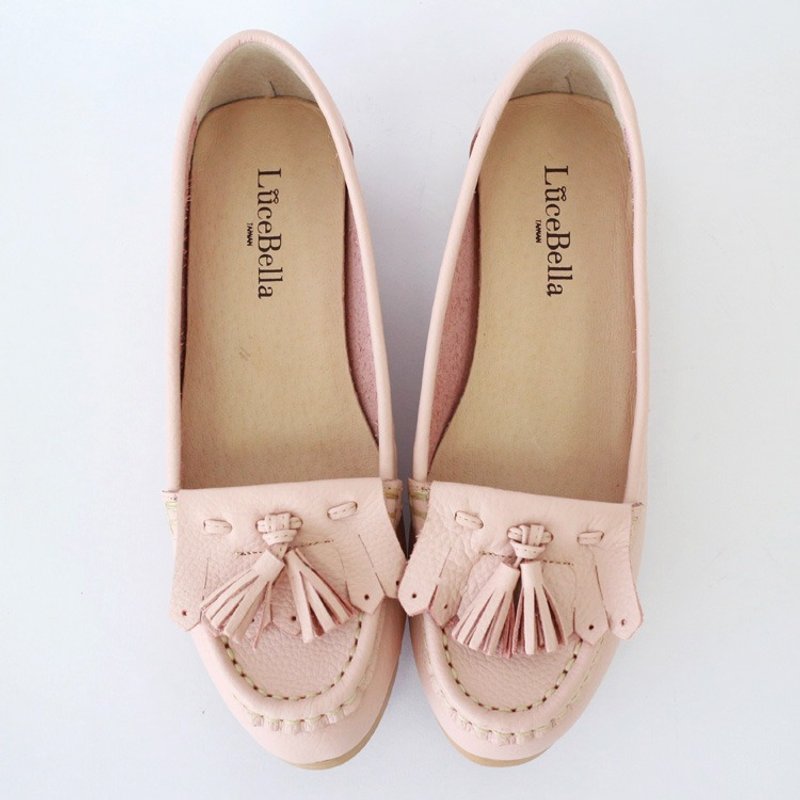 【换季特卖】-初恋午后-百搭流苏平底鞋-粉色 - 女款休闲鞋 - 真皮 粉红色